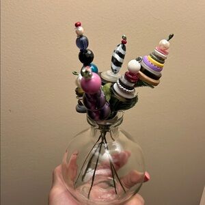 Hand Crafted Button Bouquet in vintage Glass Vase - Multicolor